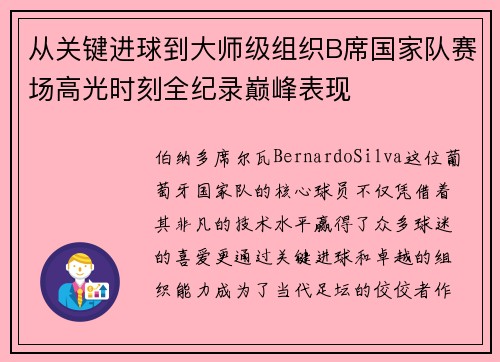 从关键进球到大师级组织B席国家队赛场高光时刻全纪录巅峰表现 从关键进球到大师级组织B席国家队赛场高光时刻全纪录巅峰表现
